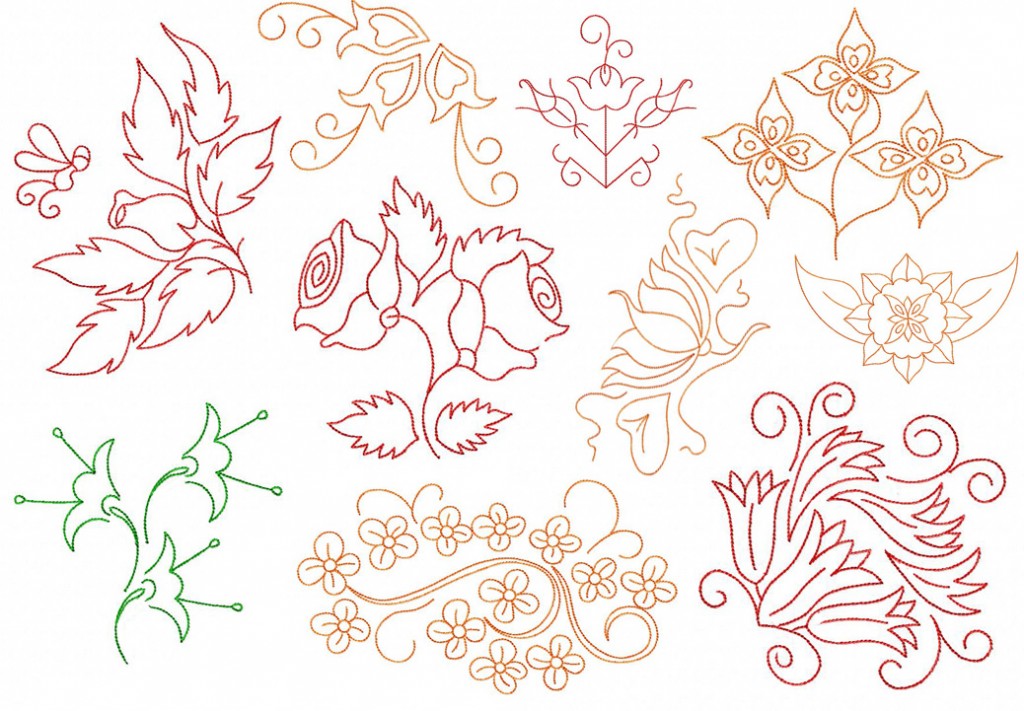 50 Redwork Single Stitch Lightweight Floral Design – Embroidery Super Deal