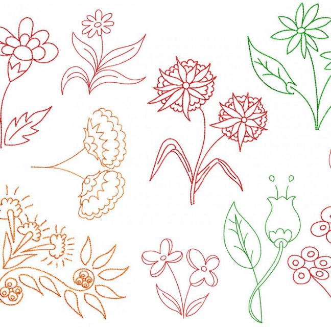 50 Redwork Single Stitch Lightweight Floral Design – Embroidery Super Deal