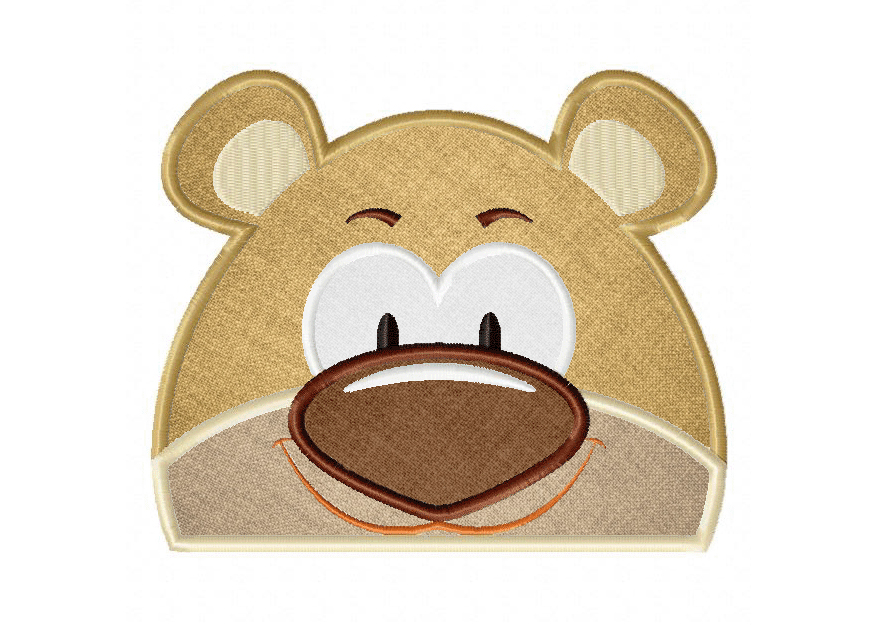 Peekaboo bear face machine embroidery design in applique and stitched