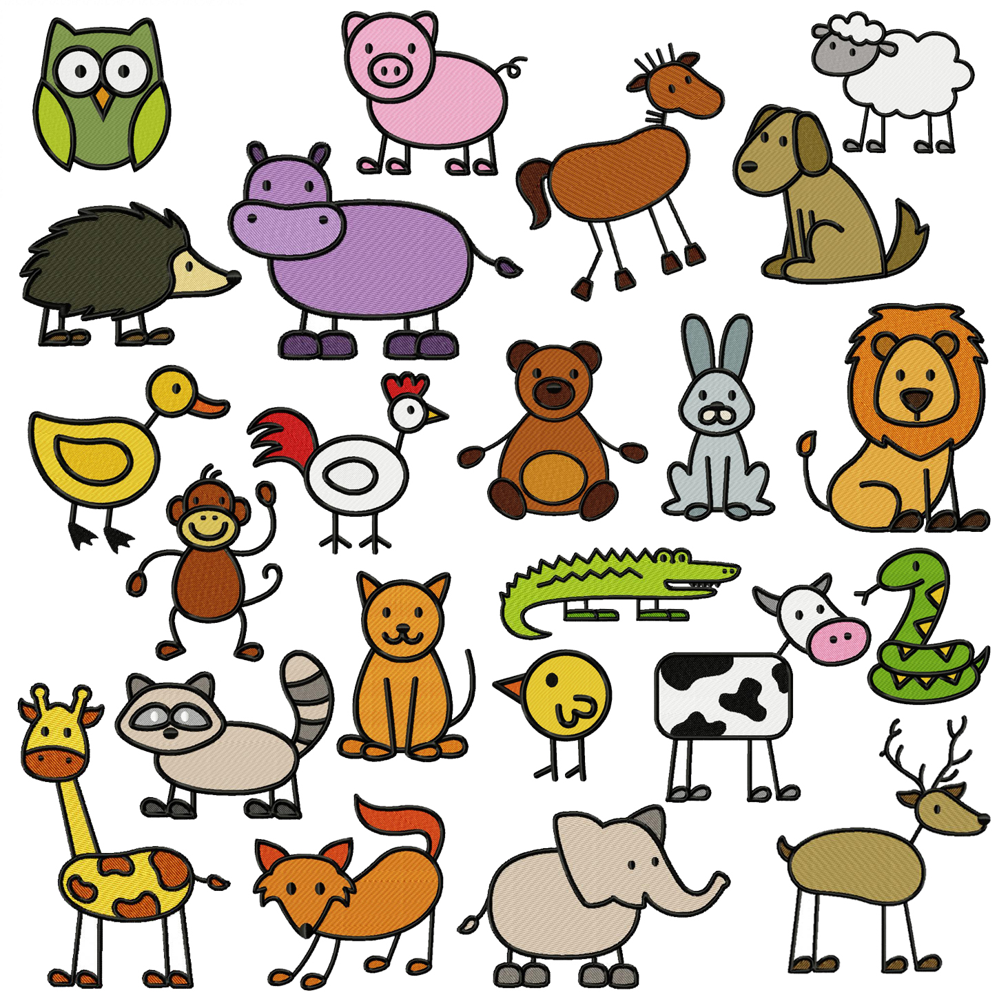 MASSIVE 23 Adorable Stick Animal Embroidery Designs Mega Pack Entire