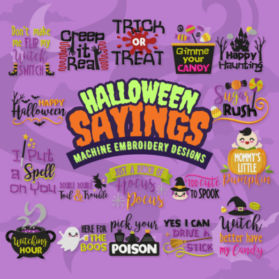17 Halloween Sayings Embroidery Pack