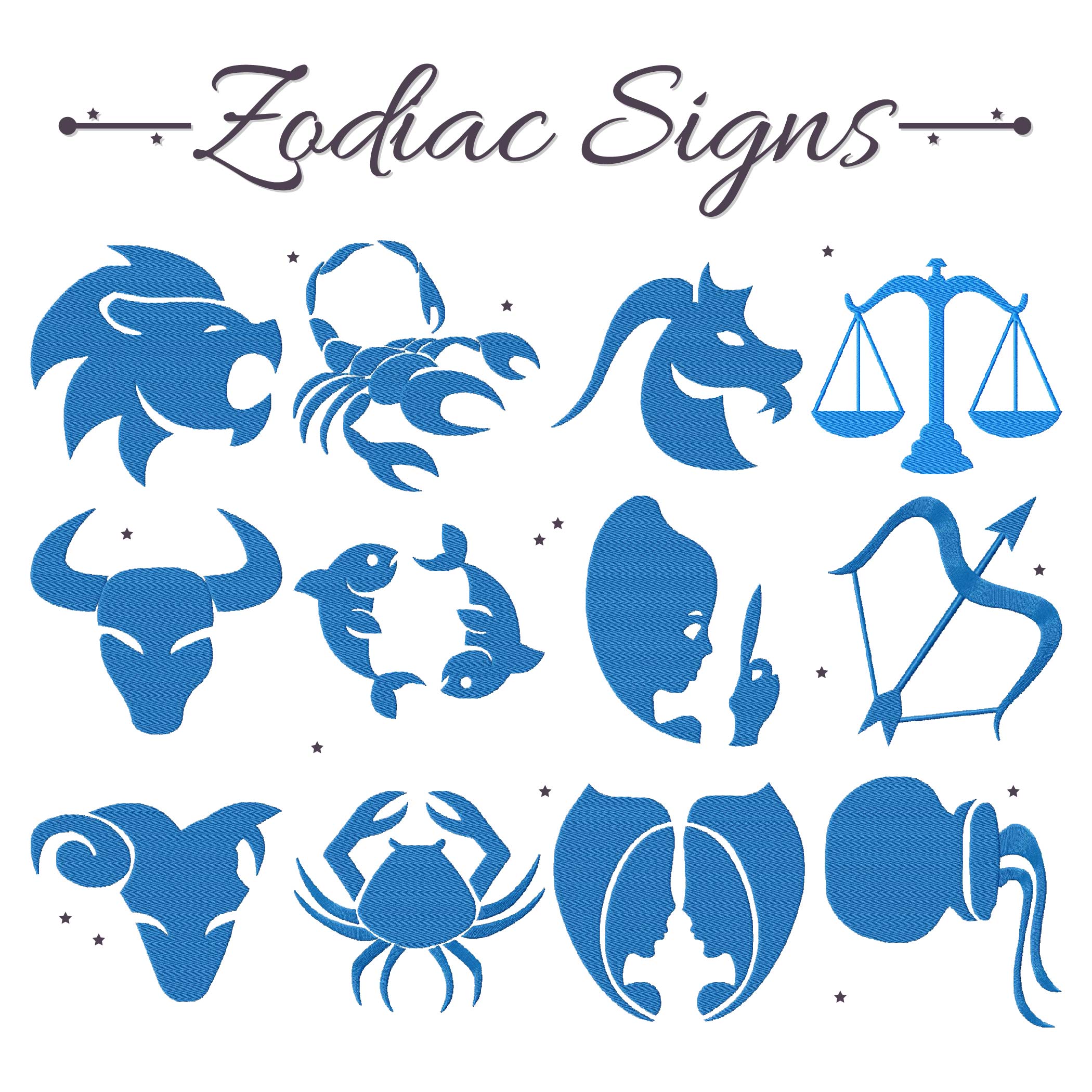12 Floral Zodiac Signs Embroidery Design Download Version