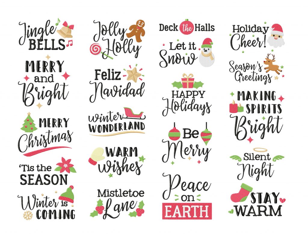 20 Beautiful Holiday Sentiments Machine Embroidery Pack – Embroidery ...