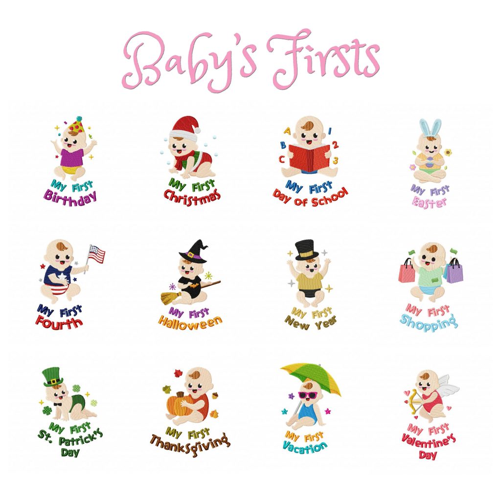 12 Baby’s Firsts Embroidery Design Pack – Embroidery Super Deal