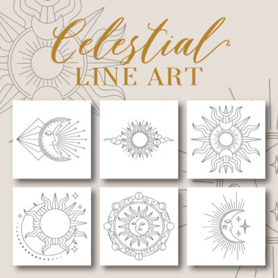 6 Celestial Line Arts Embroidery Design Pack