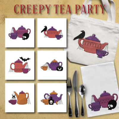 Halloween Week Day 5 - Creepy Tea Party Embroidery Design Pack