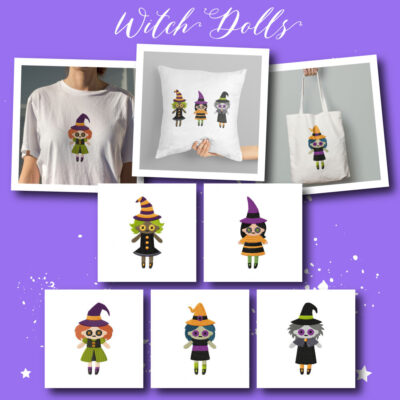 Halloween Week Day 4 - Witch Dolls Embroidery Design Pack