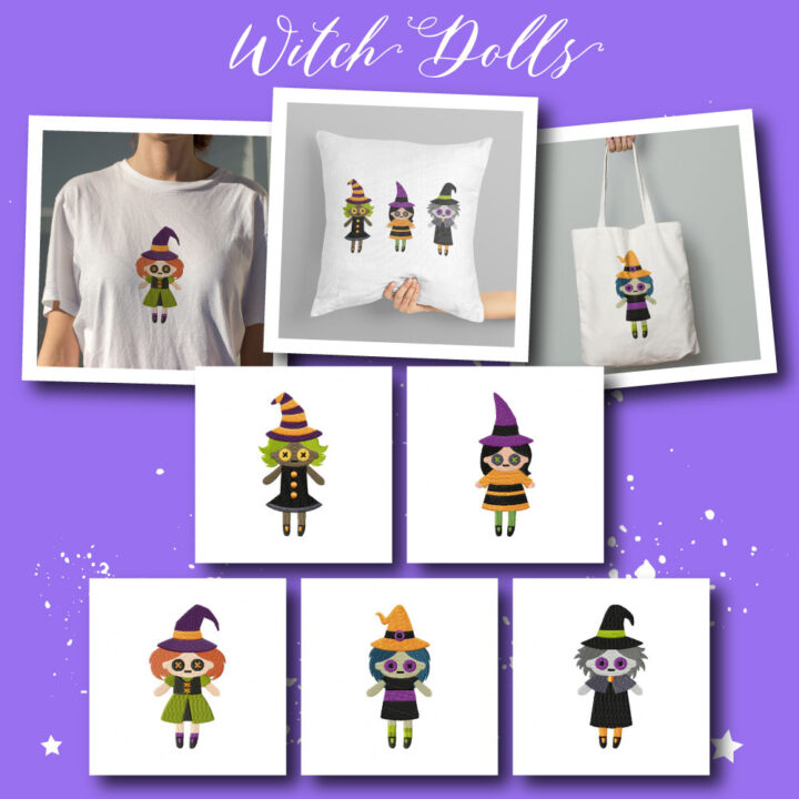 Halloween Week Day 4 - Witch Dolls Embroidery Design Pack