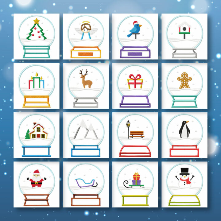 16 Christmas Snow Globes Embroidery Design Pack - Image 3