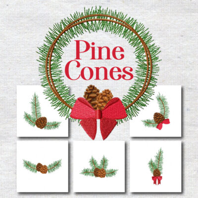 Christmas Week Day 4 - Pine Cones Embroidery Design Pack