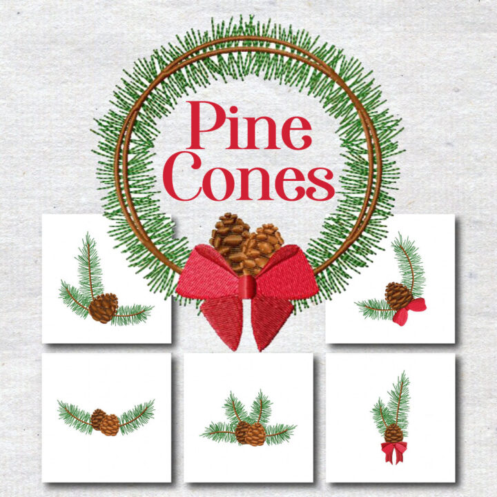 Christmas Week Day 4 - Pine Cones Embroidery Design Pack