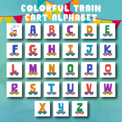 27 Colorful Train Cart Alphabet Embroidery Design Pack
