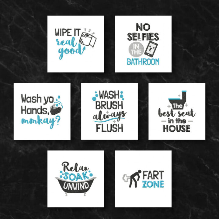 7 Bathroom Quotes Embroidery Design Pack - Image 2