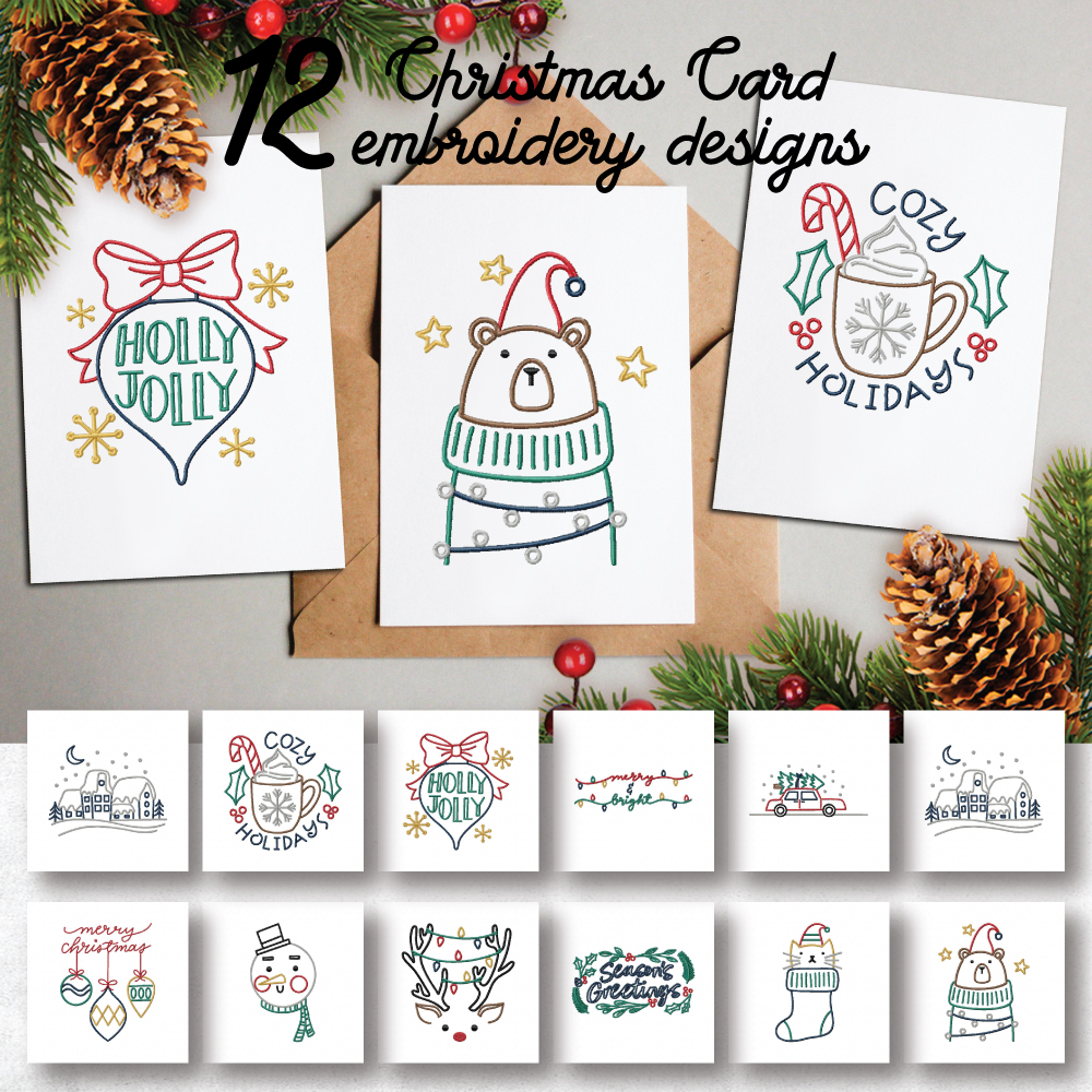 12 Christmas Card Embroidery Design Pack – Embroidery Super Deal