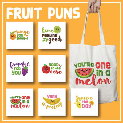 7 Fruit Puns Embroidery Design Pack