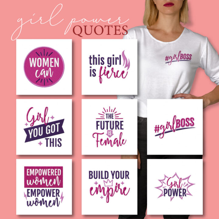 8 Girl Power Quotes Embroidery Design Pack