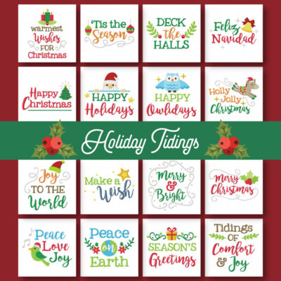 16 Holiday Tidings Embroidery Design Pack