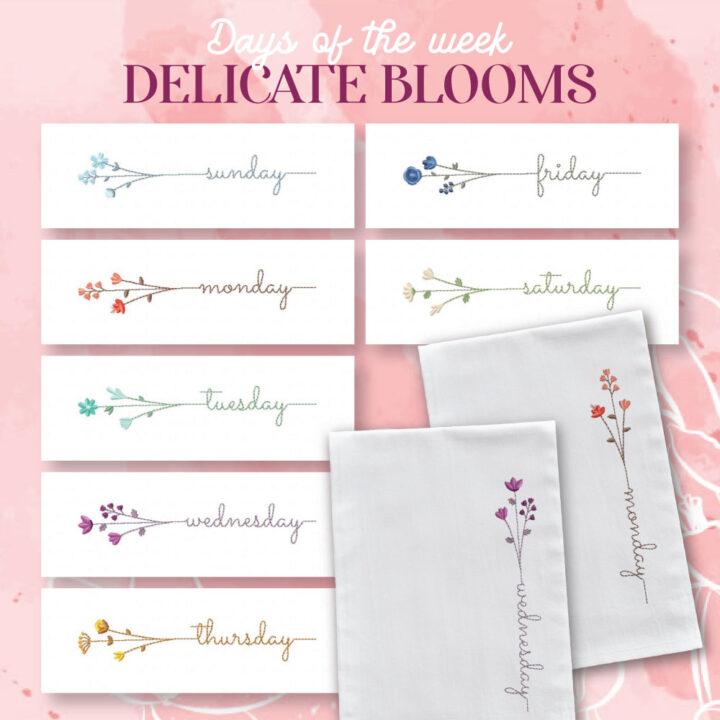 7 Days of the Week - Delicate Blooms Embroidery Design Pack