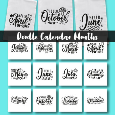 12 Doodle Calendar Months Embroidery Design Pack
