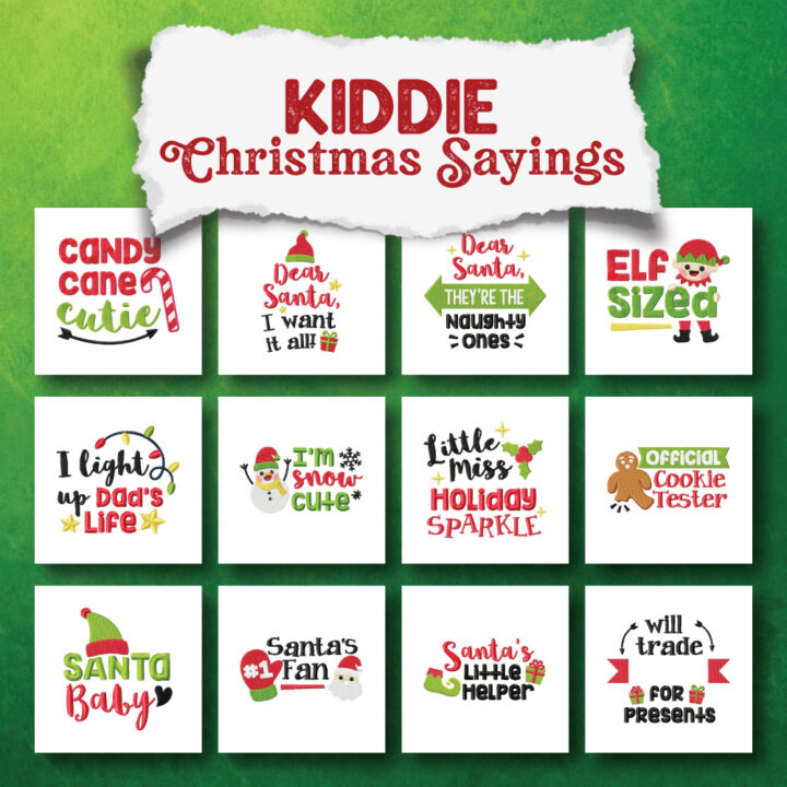 12 Kiddie Christmas Sayings Embroidery Design Pack
