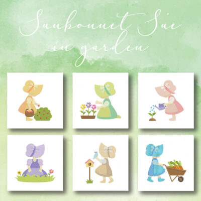 6 Sunbonnet Sue in Garden Embroidery Design Pack