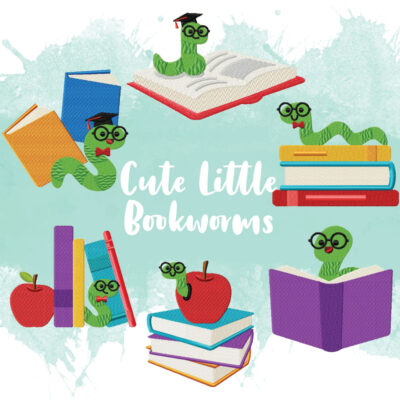 6 Cute Little Bookworms Embroidery Design Pack