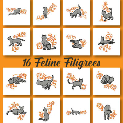 16 Feline Filigrees Embroidery Design Pack