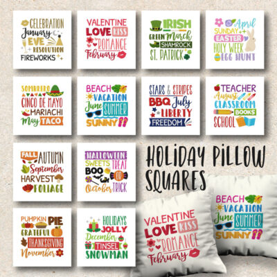 12 Holiday Pillow Squares Embroidery Design Pack