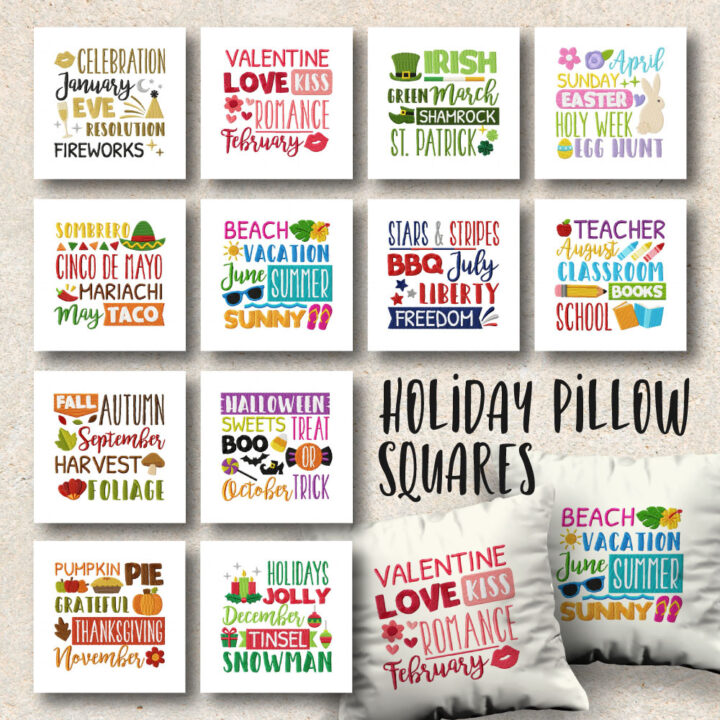 12 Holiday Pillow Squares Embroidery Design Pack