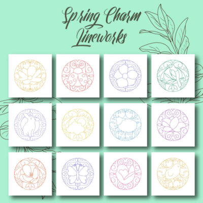 12 Spring Charm Linework Embroidery Design Pack