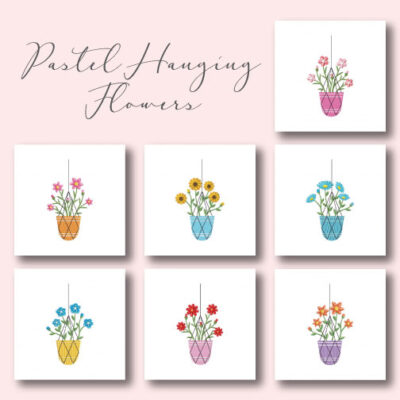 7 Pastel Hanging Flowers Embroidery Design Pack