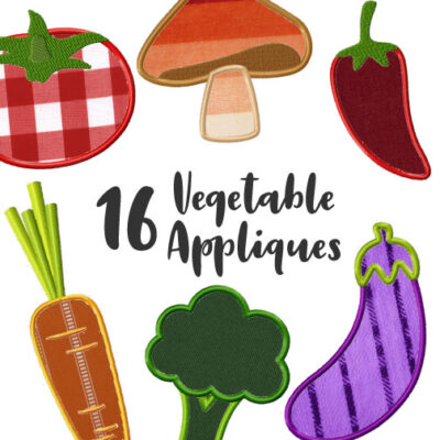 16 Vegetable Appliqués Embroidery Design Pack