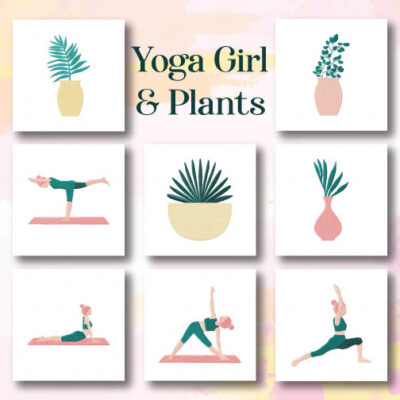 8 Yoga Girl And Plants Embroidery Design Pack
