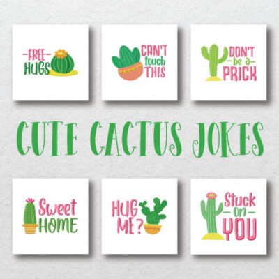 6 Cute Cactus Jokes Embroidery Design Pack