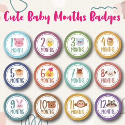 12 Cute Baby Months Badges Embroidery Design Pack