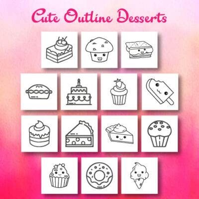 14 Cute Outline Desserts Embroidery Design Pack