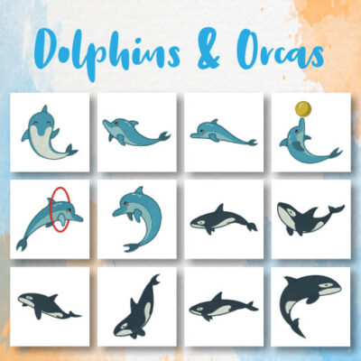 12 Dolphins And Orcas Embroidery Design Pack