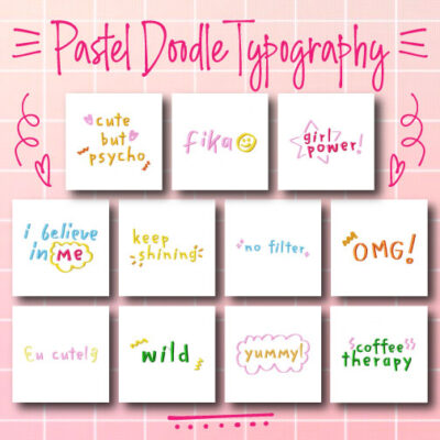 11 Pastel Doodle Typography Embroidery Design Pack