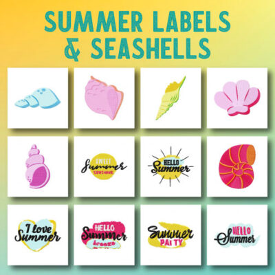 12 Summer Labels And Shells Embroidery Design Pack