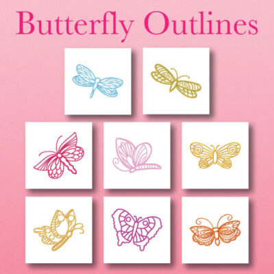 8 Butterfly Outlines Embroidery Design Pack