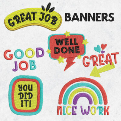 6 Great Job Banners Embroidery Design Pack