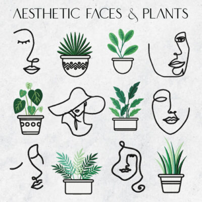 12 Aesthetic Faces And Plants Embroidery Design Pack