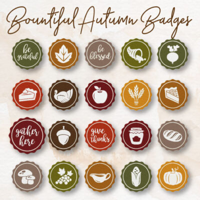 20 Bountiful Autumn Badges Embroidery Design Pack