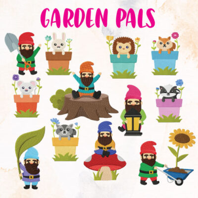 12 Garden Pals Embroidery Design Pack