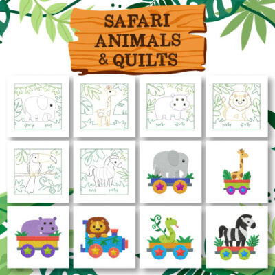 12 Safari Animals  And Quilts Embroidery Design Pack