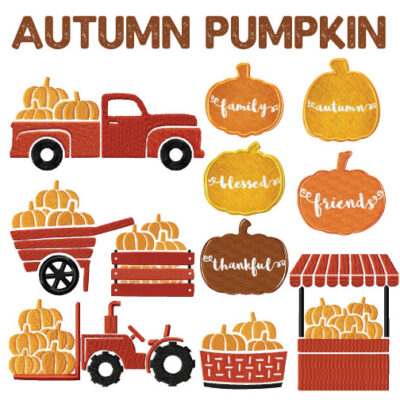 11 Autumn Pumpkin Embroidery Design Pack