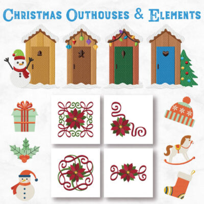 15 Christmas Outhouses And Elements Embroidery Design Pack
