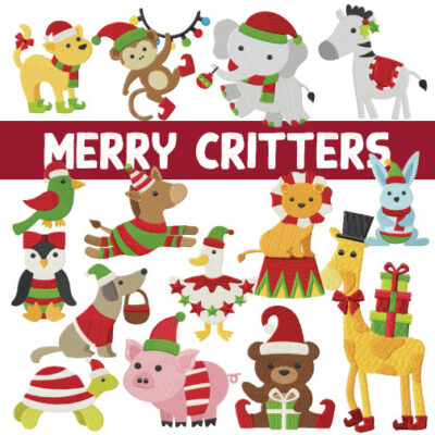 15 Merry Critters Embroidery Design Pack