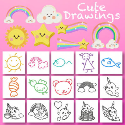 22 Cute Drawings Embroidery Design Pack