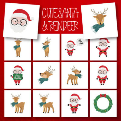 14 Cute Santa And Reindeer Embroidery Design Pack